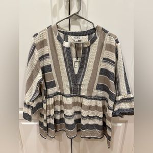 THML Striped Top in Navy, Beige, and Cream